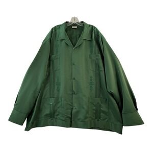 ABDALA Guayabera Green Embroidered Long Sleeve Button Up Shirt Size 48